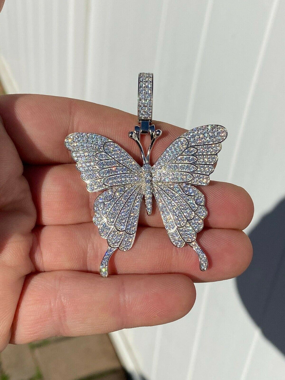 Hip Hop Butterfly Piece - Mens Ladies Iced Real 925 Silver Gold Finish Necklace