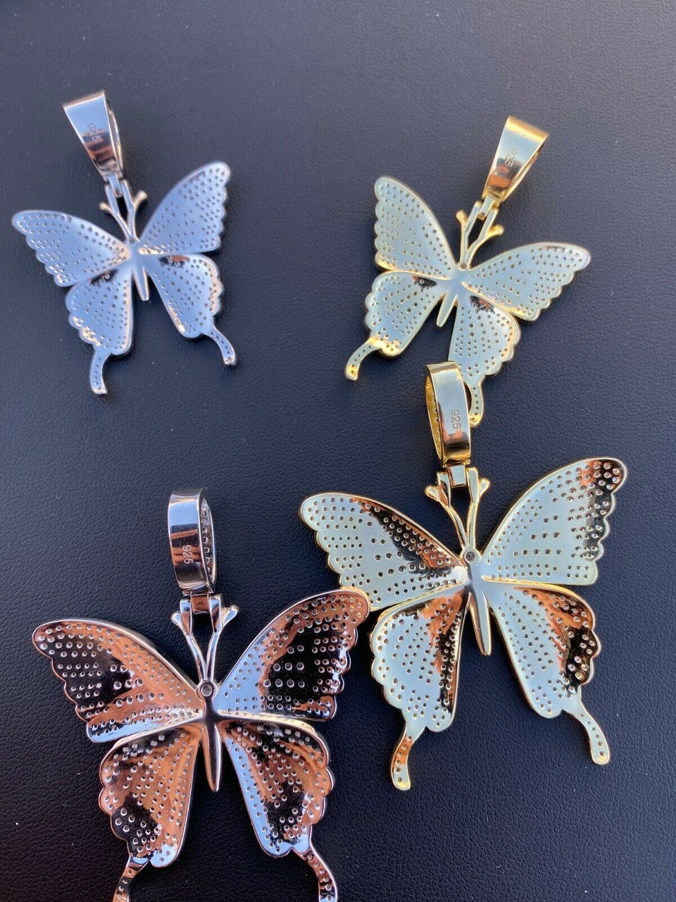 Hip Hop Butterfly Piece - Mens Ladies Iced Real 925 Silver Gold Finish Necklace