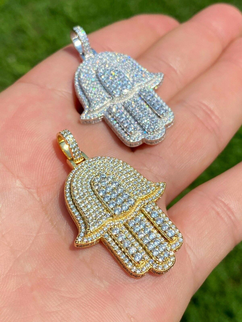 Hip Hop Hamsa Hand Pendant Iced Moissanite Pass Diamond Tester Necklace Gold