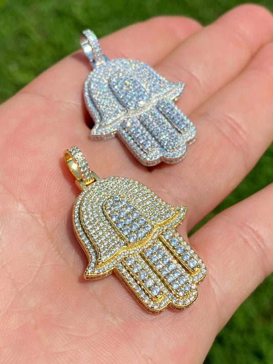 Hip Hop Hamsa Hand Pendant Iced Moissanite Pass Diamond Tester Necklace Gold