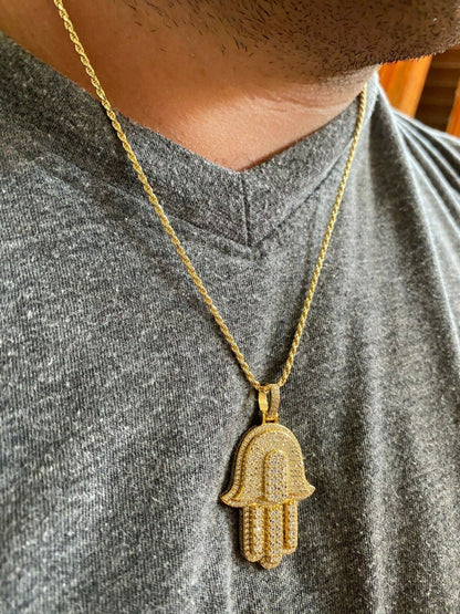 Hip Hop Hamsa Hand Pendant Iced Moissanite Pass Diamond Tester Necklace Gold