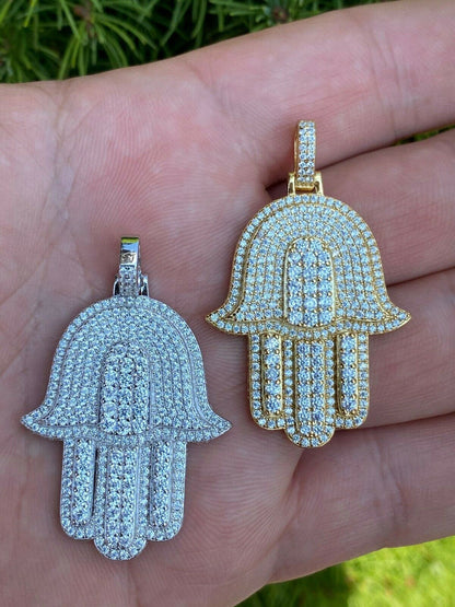 Hip Hop Hamsa Hand Pendant Iced Moissanite Pass Diamond Tester Necklace Gold