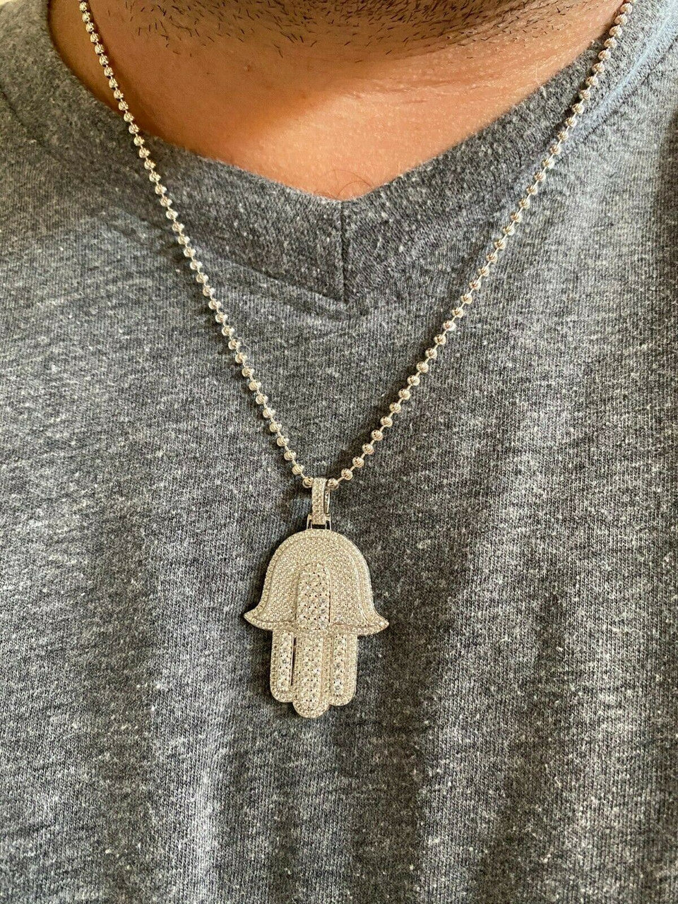 Hip Hop Hamsa Hand Pendant Iced Moissanite Pass Diamond Tester Necklace Gold