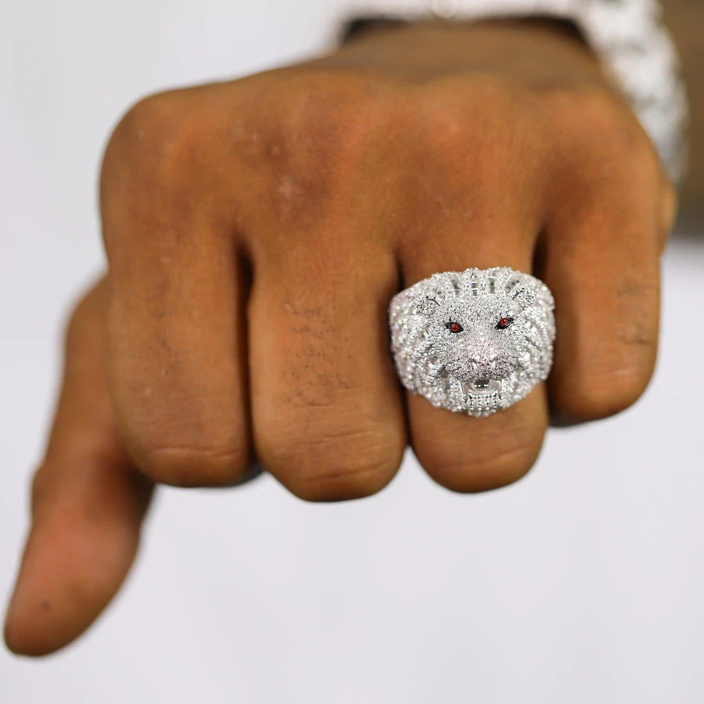 Fully Iced Baguette Lion VVS Moissanite Diamond Ring