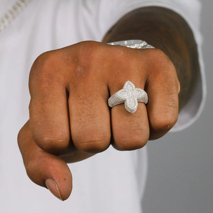 Small Iced Out Cross Vvs Moissanite Diamond Ring