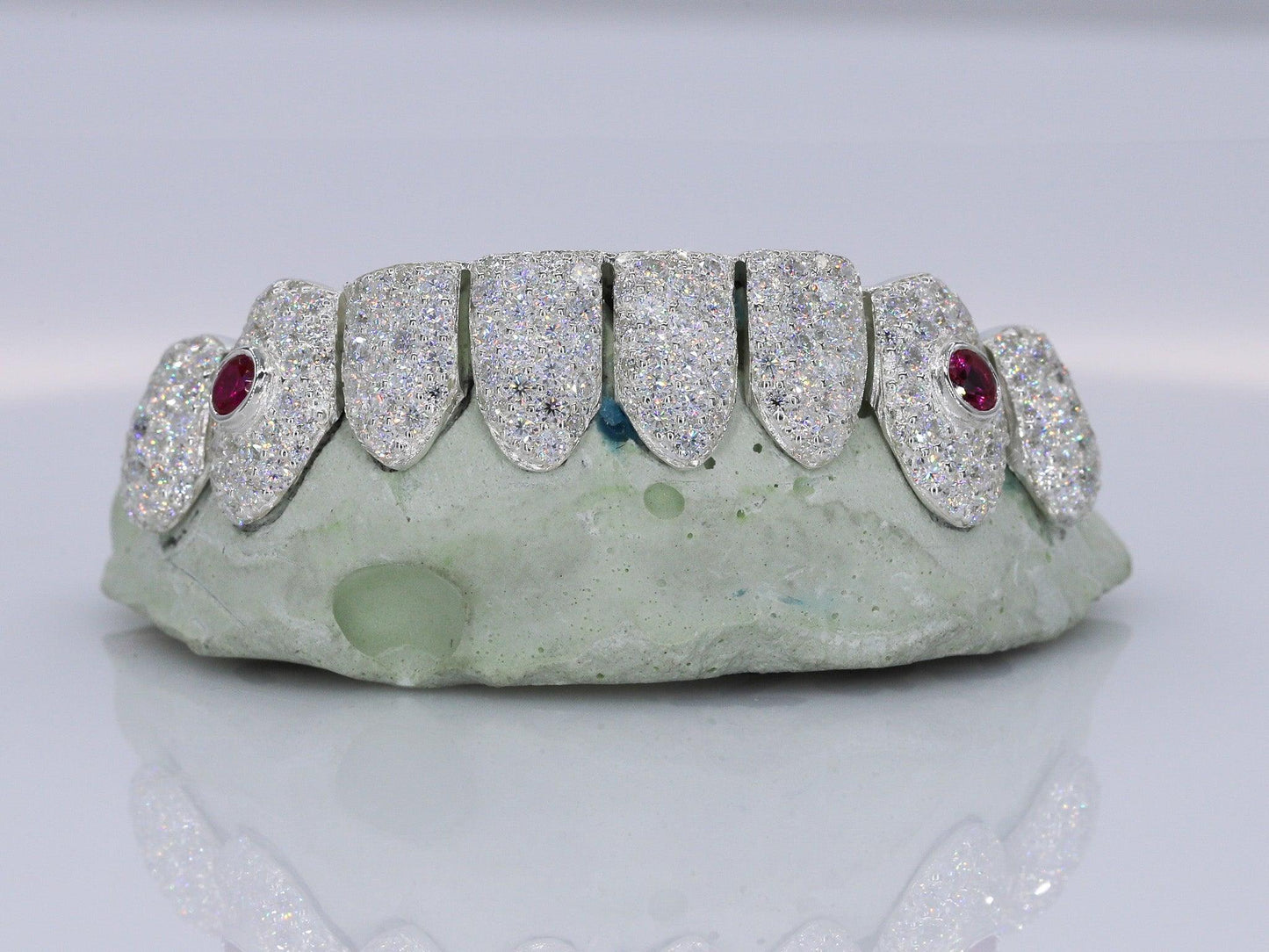 Ruby Stone Fang VVS Moissanite Diamond Grillz