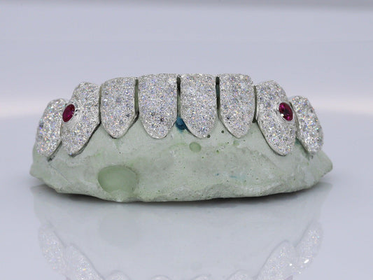 Ruby Stone Fang VVS Moissanite Diamond Grillz