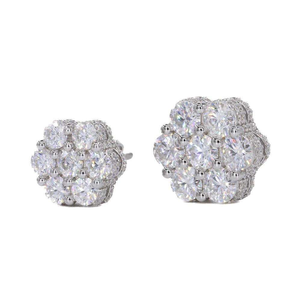 Big Stone Flower Earring Fully Iced Out VVS Moissanite Daimond Earrings