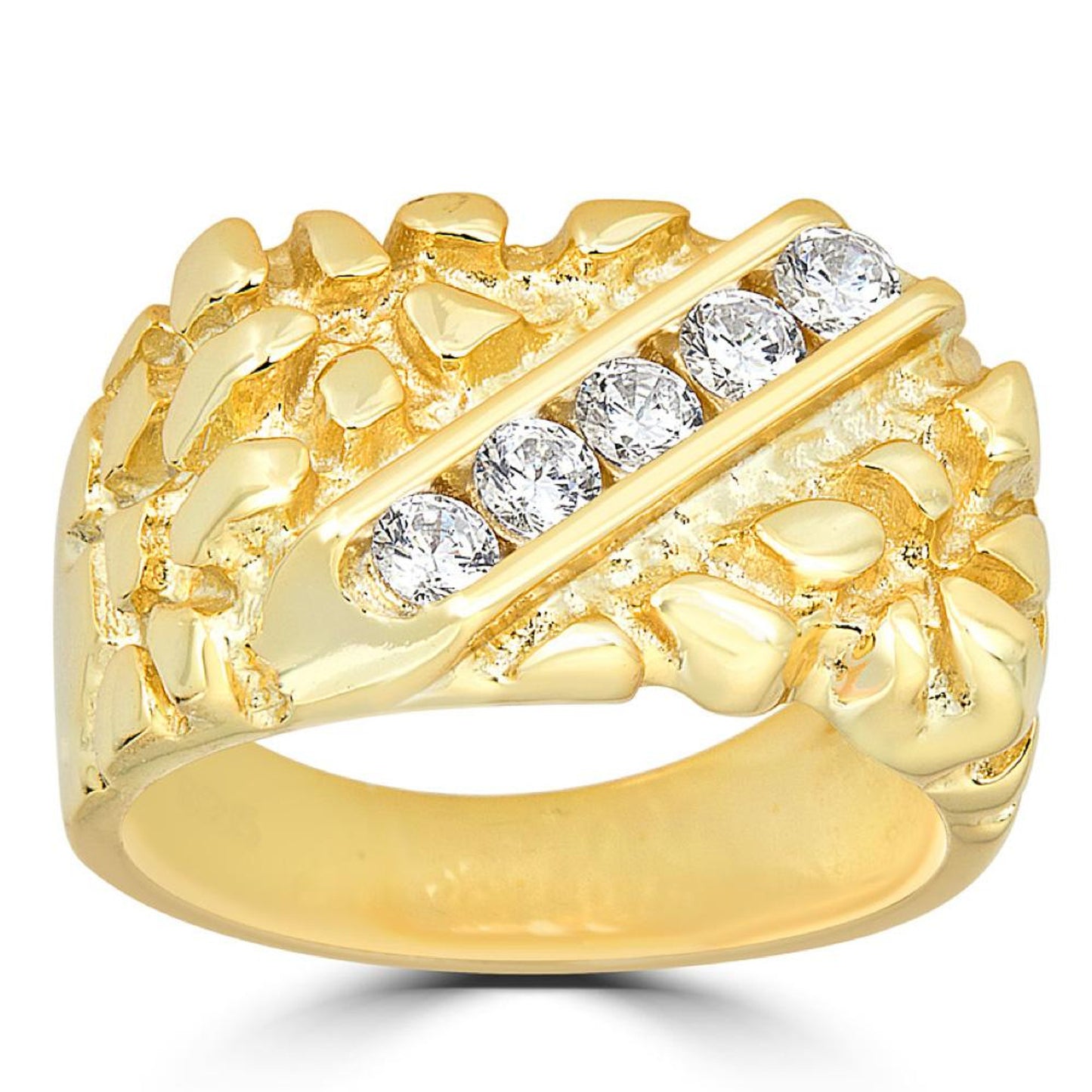 Ice & Metal Nugget Ring - 14k Gold Vermeil 925 Silver - CZ Stones