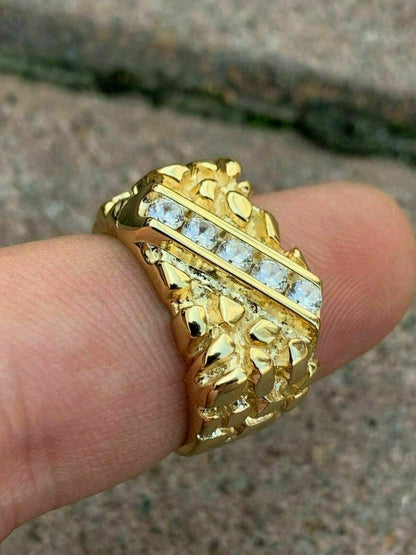 Ice & Metal Nugget Ring - 14k Gold Vermeil 925 Silver - CZ Stones