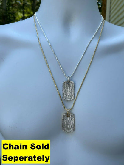 Iced 3.4ct Moissanite Dog Tag Pendant Necklace Gold / Silver Pass Diamond Tester