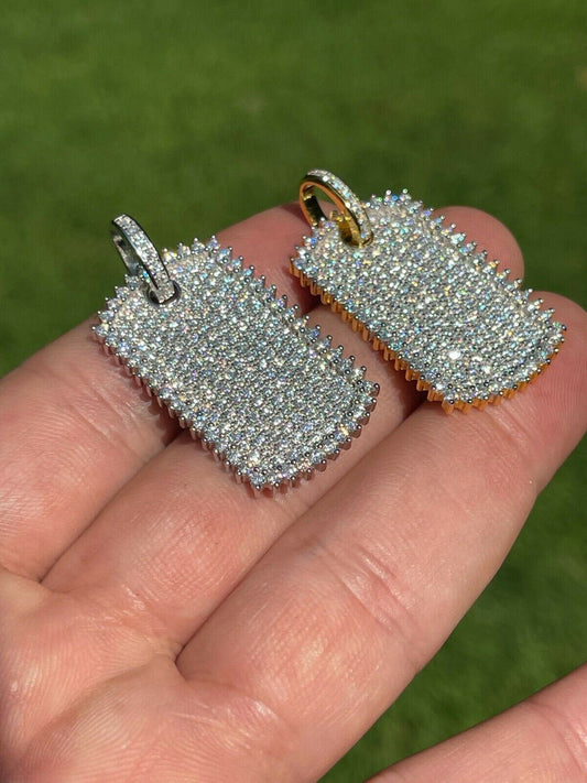 Iced 3.4ct Moissanite Dog Tag Pendant Necklace Gold / Silver Pass Diamond Tester