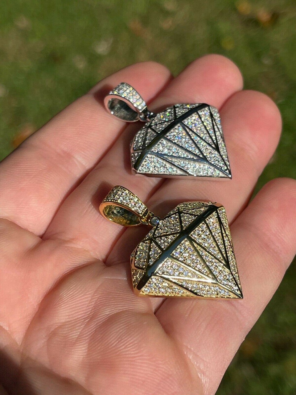 Iced Diamond Shape Bling Pendant Hip Hop Necklace 925 Silver / Gold MOISSANITE