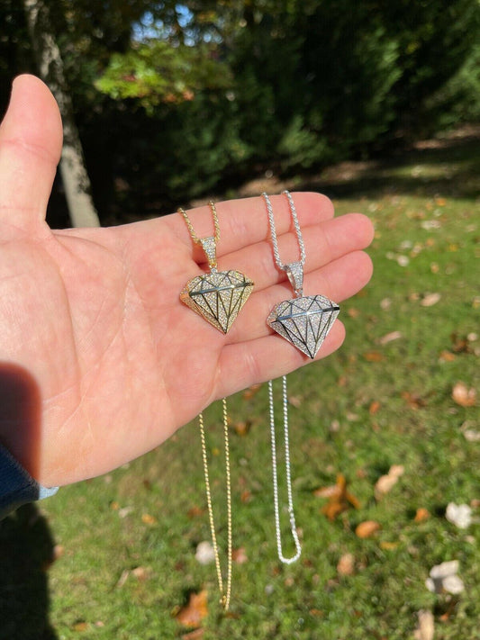 Iced Diamond Shape Bling Pendant Hip Hop Necklace 925 Silver / Gold MOISSANITE