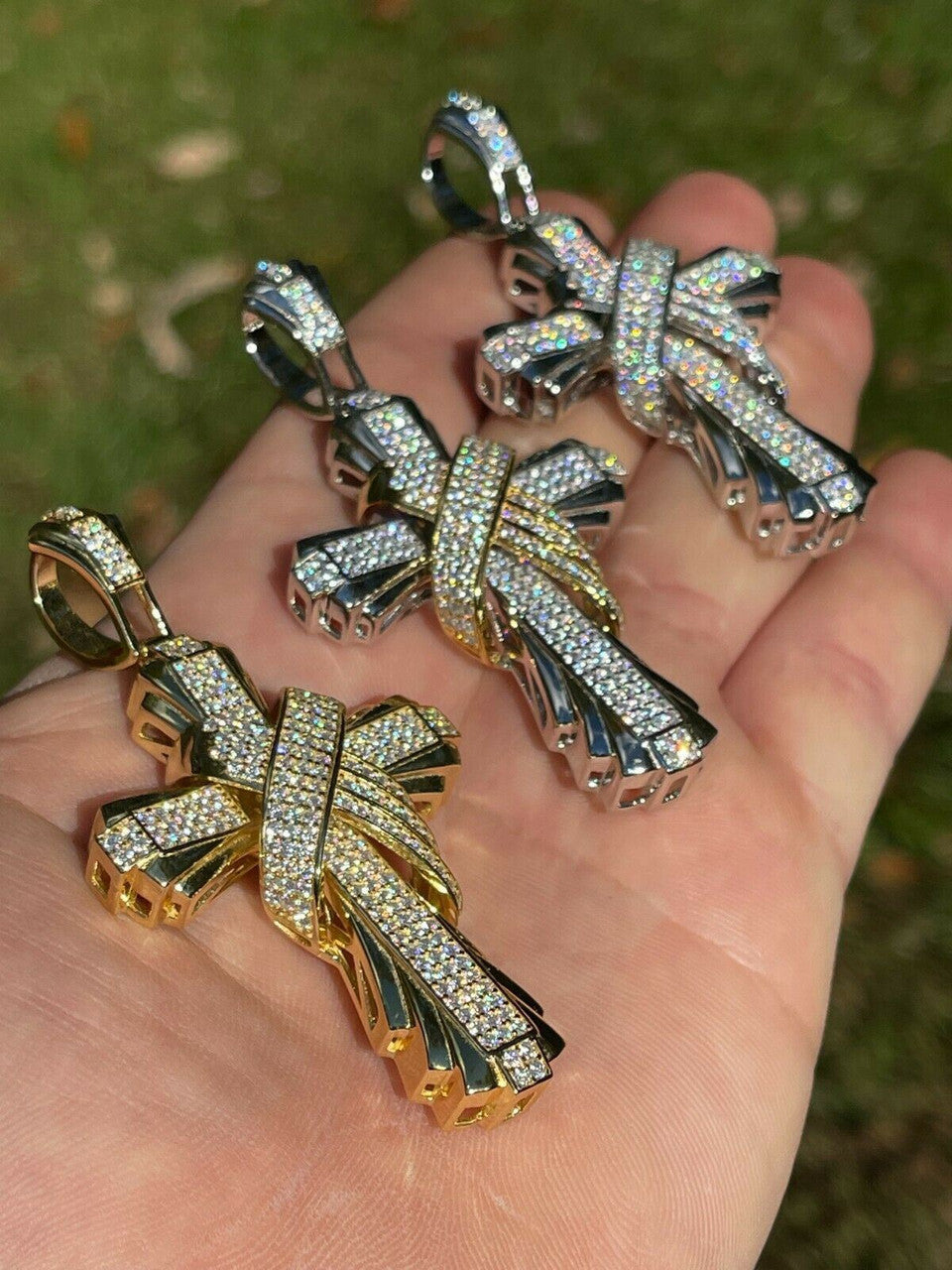 Iced Large Hip Hop Cross Pendant 925 Silver / Gold MOISSANITE Pass Diamond Test