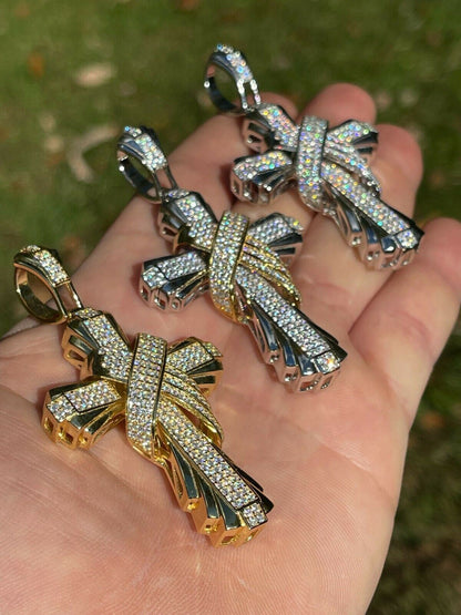 Iced Large Hip Hop Cross Pendant 925 Silver / Gold MOISSANITE Pass Diamond Test