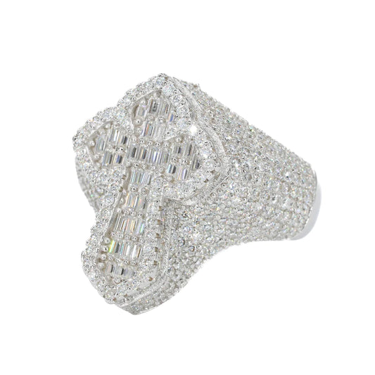 Iced Out Baguette Pointed Cross Vvs Moissanite Diamond Ring