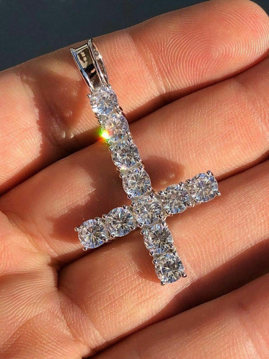 Inverted Cross Upside Down Real Solid 925 Sterling Silver Tennis Chain Diamond