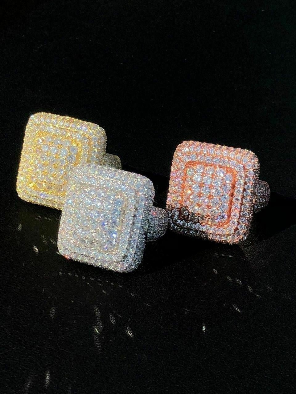Italian Mafia Iced Out Ring - 14k Yellow/Rose/White Gold Vermeil 925 Silver - CZ Stones