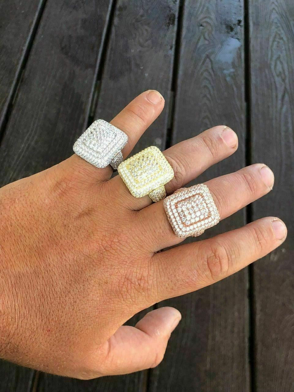 Italian Mafia Iced Out Ring - 14k Yellow/Rose/White Gold Vermeil 925 Silver - CZ Stones