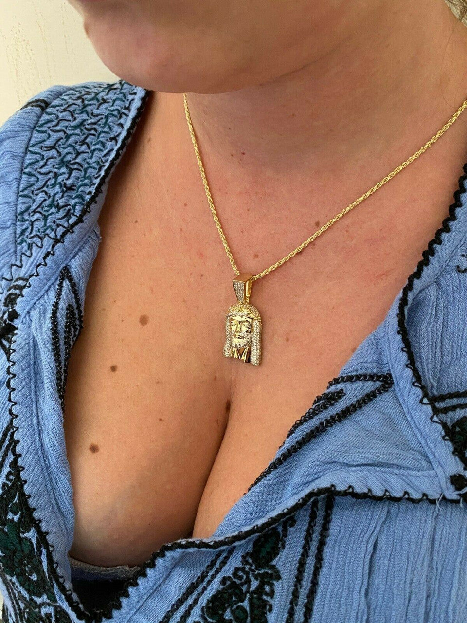 Jesus Piece Pendant Iced Necklace MOISSANITE Pass Diamond Tester! Gold Over 925