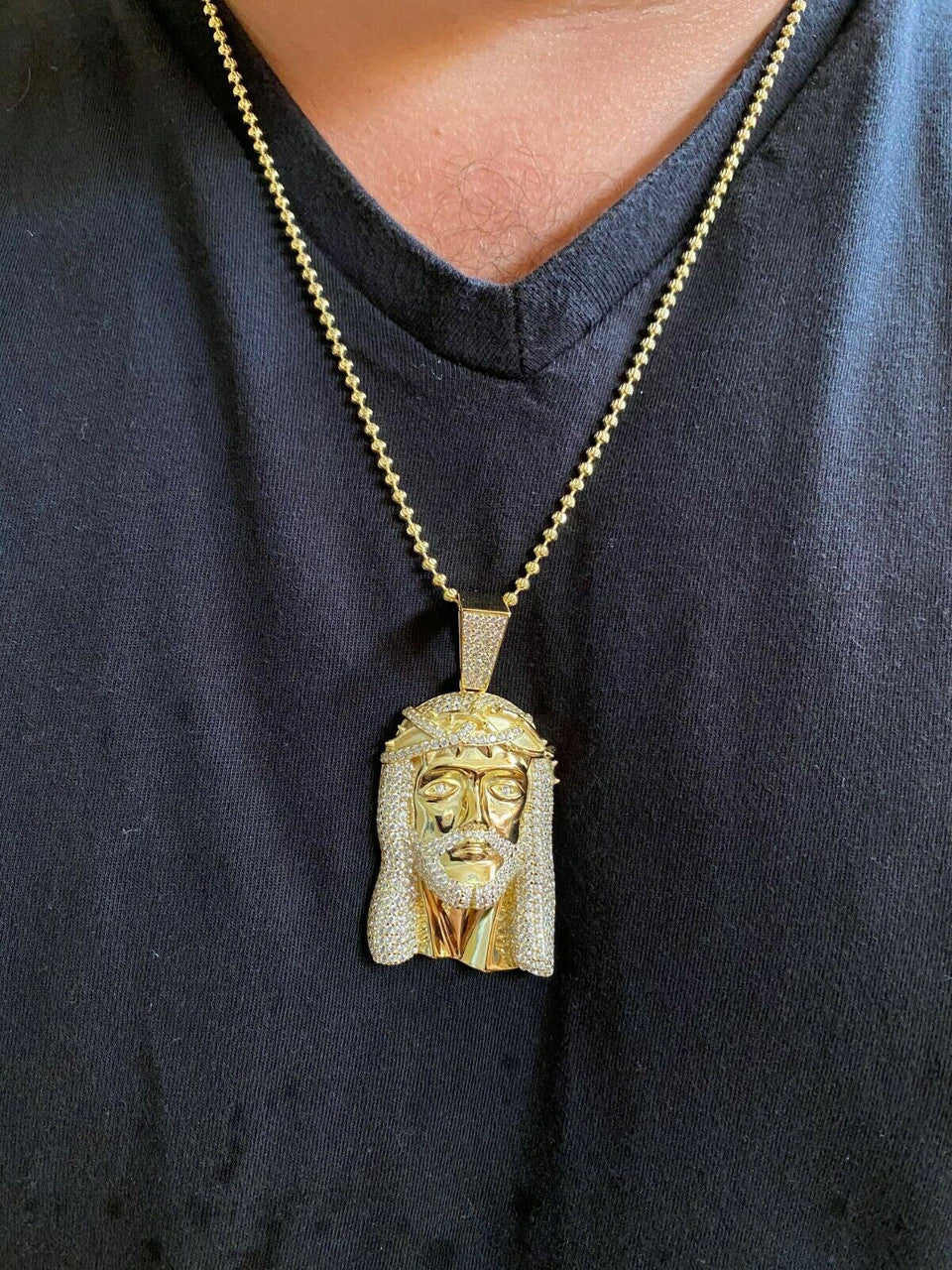 Jesus Piece Pendant Iced Necklace MOISSANITE Pass Diamond Tester! Gold Over 925