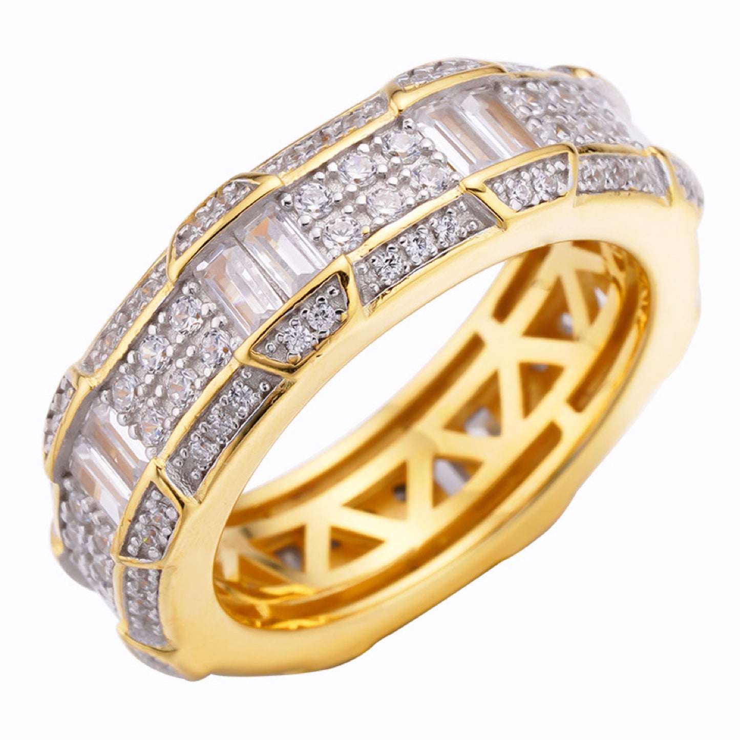 "Jewelry Is Art" Eternity Band Ring - 14k Gold Vermeil 925 Silver - Baguette CZ Stones