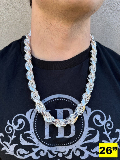 Half Kilo Rope Chain Necklace - 925 Sterling Silver - 18"-30" - 14.5mm