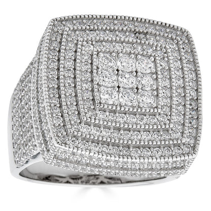 Large Square Iced Out Ring - 925 Silver - CZ Stones