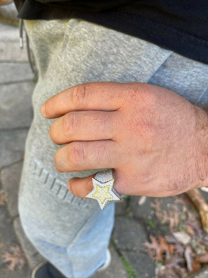 MOISSANITE Double Superstar Rapper Ring - 925 Silver Two Tone W. Gold