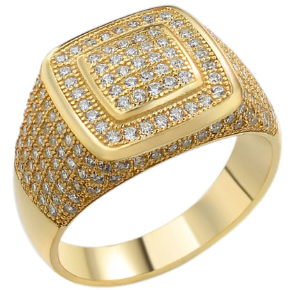 MOISSANITE Everyday Classsic Square Iced Out Ring - 14k Yellow Gold Vermeil 925 Silver