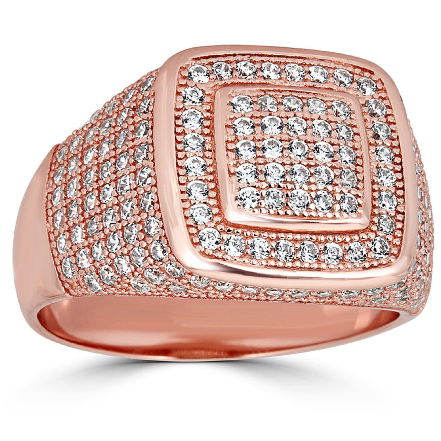 MOISSANITE Everyday Classsic Square Iced Out Ring - Rose Gold Vermeil 925 Silver