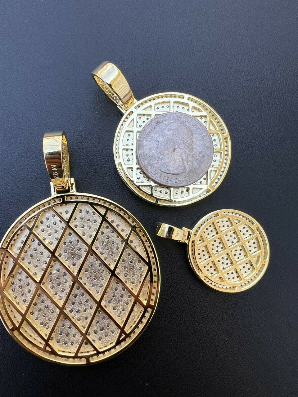 MOISSANITE Gold Vermeil Out Iced Round HipHop Pendant Necklace Pass Diamond Test