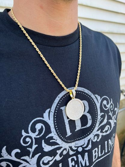 MOISSANITE Gold Vermeil Out Iced Round HipHop Pendant Necklace Pass Diamond Test