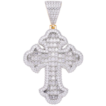 MOISSANITE Gothic Tupac Cross Pendant Iced Baguette Necklace 14k Gold Vermeil 925 Silver