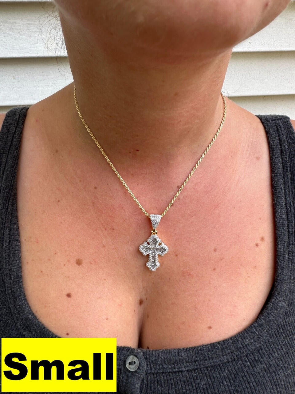 MOISSANITE Gothic Tupac Cross Pendant Iced Baguette Necklace 14k Gold Vermeil 925 Silver