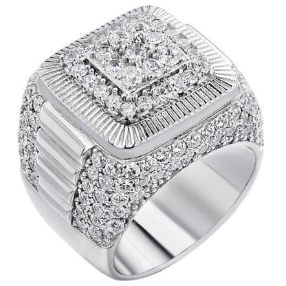 MOISSANITE Heavy Square Iced Out Ring - 925 Silver