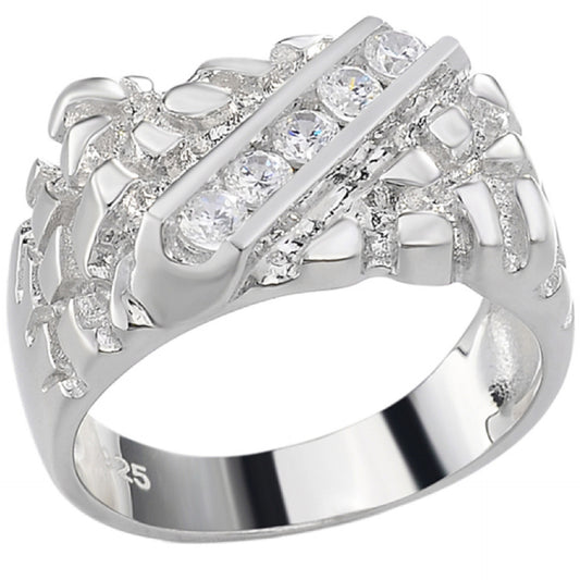 MOISSANITE Ice & Metal Nugget Ring - 925 Silver