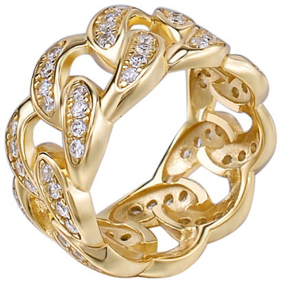 MOISSANITE Iced Out Cuban Link Ring - Timeless Classic - 14k Gold Vermeil 925 Silver