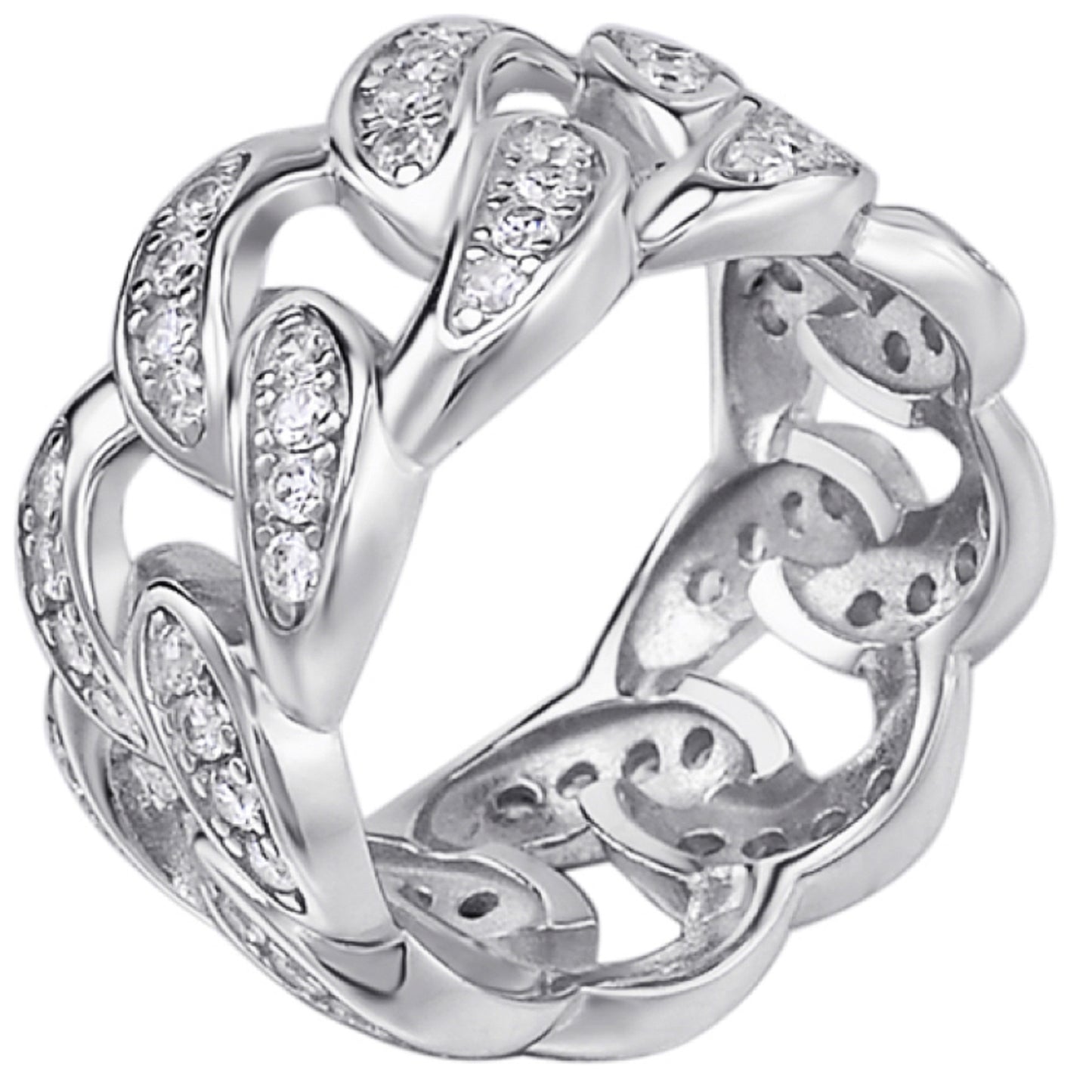 MOISSANITE Iced Out Cuban Link Ring - Timeless Classic - 925 Silver