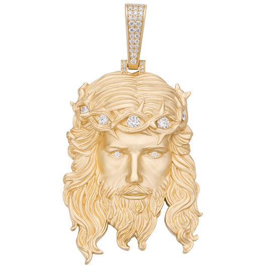MOISSANITE Jesus Piece Iced Pendant Necklace - 14k Gold Vermeil Real 925 Sterling Silver -Sandblasted Matte Finish