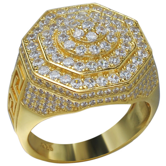 MOISSANITE Octagonal Greek Gods Iced Out Ring - 14k Gold Vermeil 925 Silver