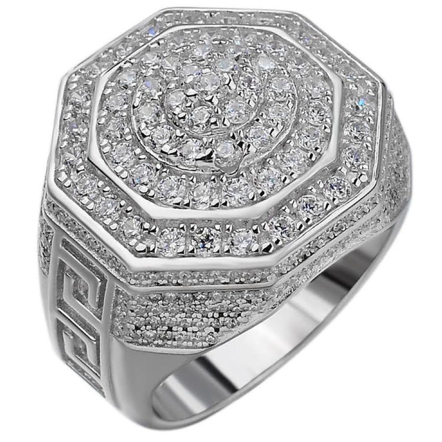 MOISSANITE Octagonal Greek Gods Iced Out Ring - 925 Silver