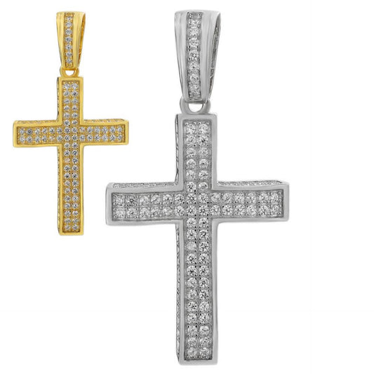 MOISSANITE Passes Diamond Test Solid 925 Silver Iced Diamond Cross Gold Pendant