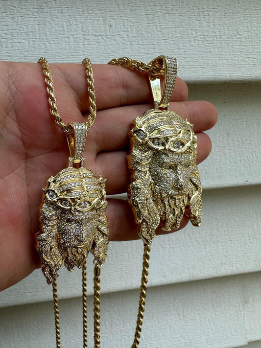 MOISSANITE Real 14k Gold Vermeil 925 Silver Iced Out Jesus Piece Pendant Necklace