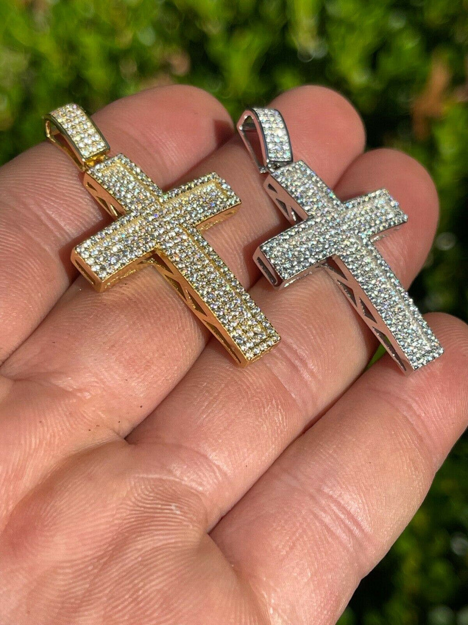 MOISSANITE Real 925 Silver/ Gold Cross Pendant Iced Pass Diamond Tester Hip Hop