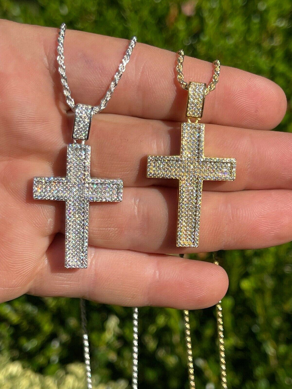 MOISSANITE Real 925 Silver/ Gold Cross Pendant Iced Pass Diamond Tester Hip Hop