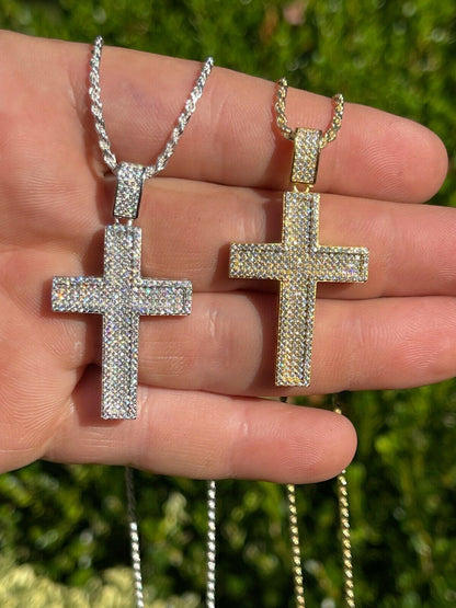 MOISSANITE Real 925 Silver/ Gold Cross Pendant Iced Pass Diamond Tester Hip Hop