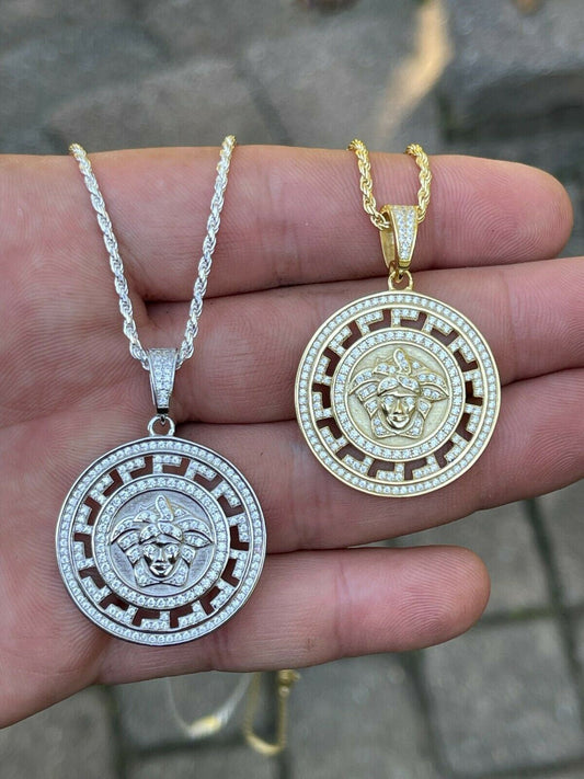 MOISSANITE Real 925 Silver / Gold Hip Hop Medusa Head Pendant Mens Iced Necklace Medallion - Pass Diamond Tester