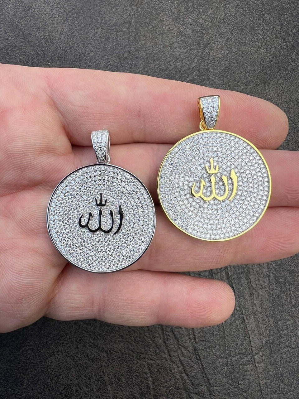 MOISSANITE Real Silver / Gold Allah Medallion Islamic Necklace Pass Diamond Test